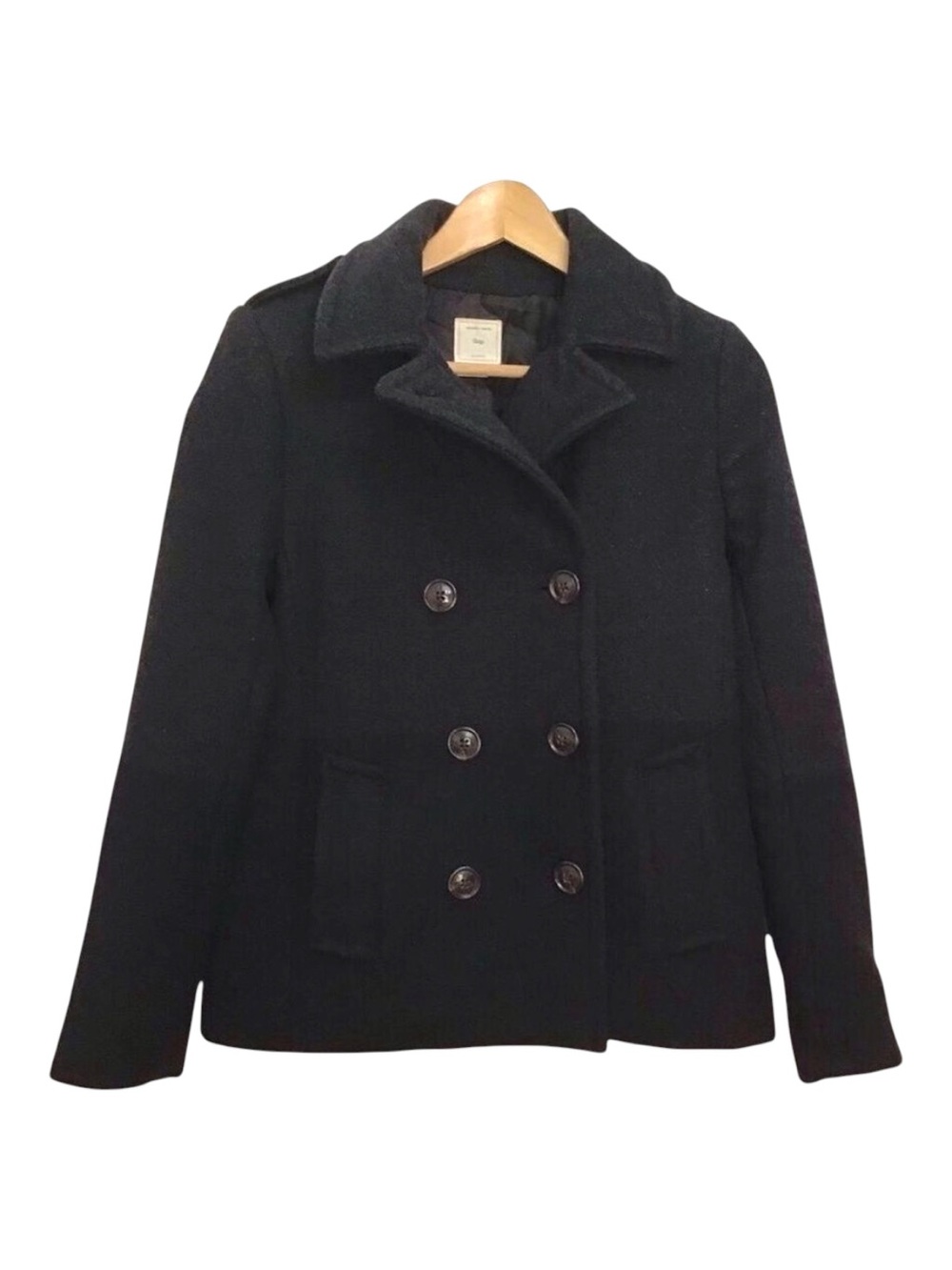 GAP 61% Wool Peacoat XS Black Charcoal Double Breasted Tailored Classic Jacket